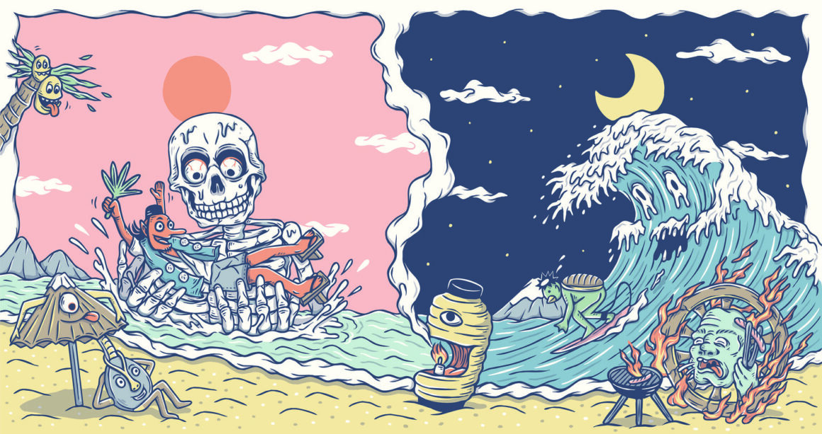 Esqueletos encharcam a praia de Kentaro Yoshida